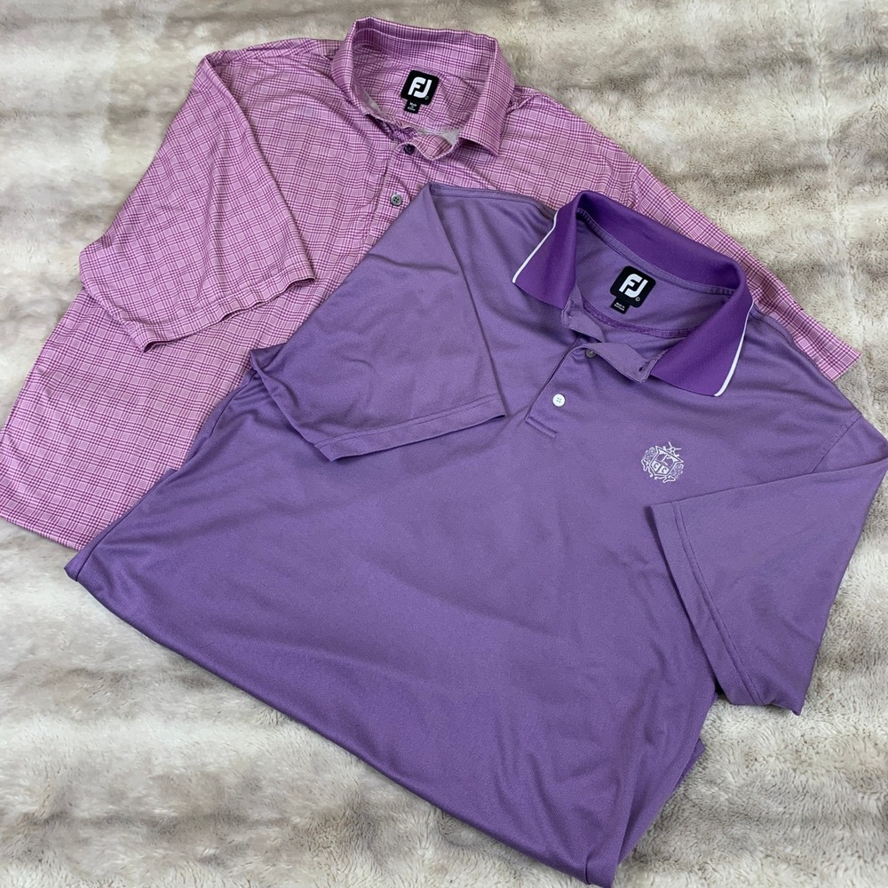 FootJoy Mens Golf Polo Shirt Bundle‎ Purple Solid & Micro Check Vanderbilt XL - Picture 2 of 13